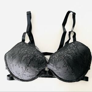 NEW VS VICTORIAS SECRET Black Lace Strappy Elastic Front Clasp Push Up Bra 32D